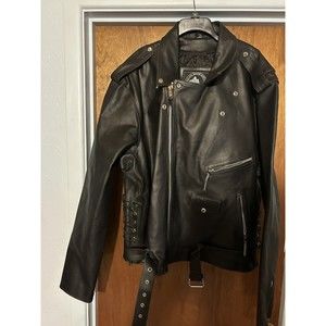 EUC Himalaya Motor Bike Wear Black HD Leather Motorcycle BIKER Jacket Men 56 7XL